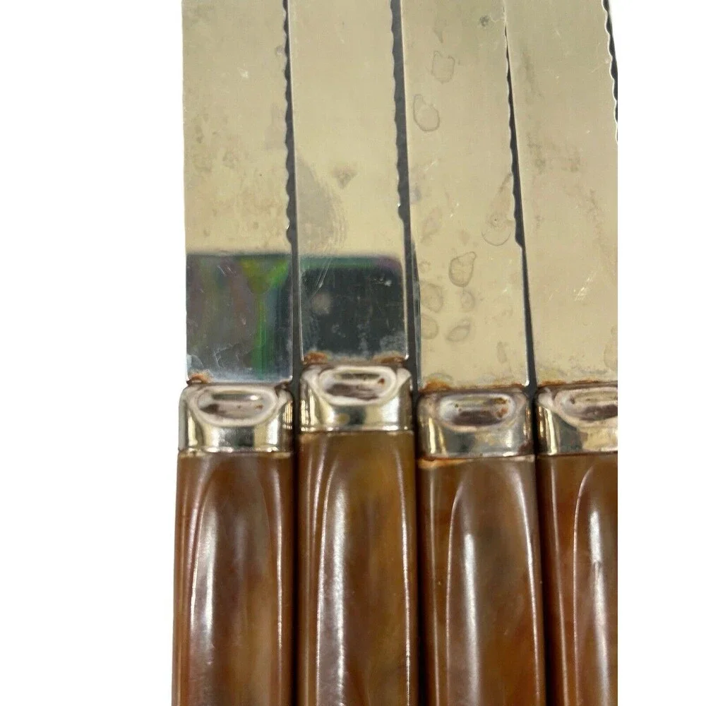 Vintage 1960s Regent Sheffield Stainless Bakelite Steak Knife Set(6) With Block